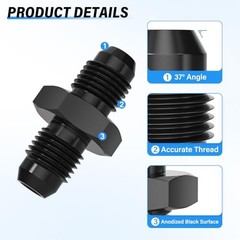 TAILONZPCS Male to Male Adapter Straight Aluminum Black Pipe Fitting, 6AN 3