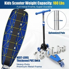 3-Wheel Kids Scooter Ages 3-12, LED Light-Up, Foldable, Adjustable Height, Durab