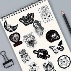 200 Pcs Black and White Gothic Stickers Waterproof Decals for Water Bottles