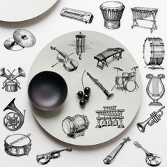 Black and White Musical Instruments Stickers,50PCS Retro Sketch Music Decals,…
