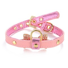 Gold Bling Diamond Giltter Leather Fashion Collar with Ring for Tags for Smal…