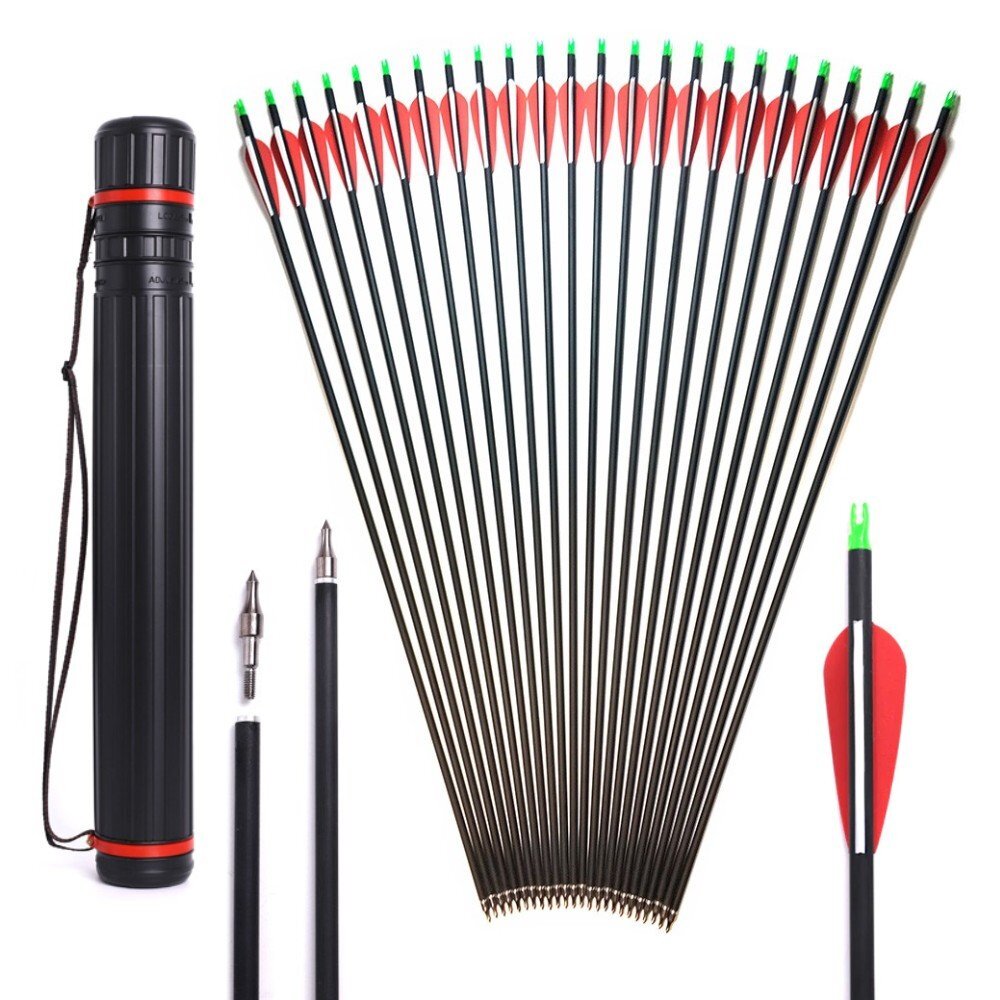 30″ Archery Carbon Arrows Spine 500 OD 7.8 mm For 40-60 lbs Compound/Recurve Bow