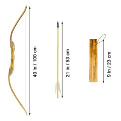 Basbon Youth Wooden Bow and Arrow Set, 40 40 inch, 1 Set (3 Feather Arrows)