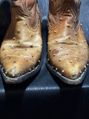 vintage ostrich cowboy boots with a brown leather shaft and quill-textured vamps