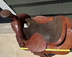 Simco Western Pleasure / Trail Saddle 15” Seat Honey Brown, Hand Tooled