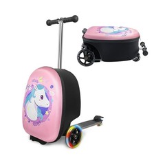 2-in-1 Kids Scooter Suitcase, 19in Large Capacity Ride-On Luggage with LED Li…