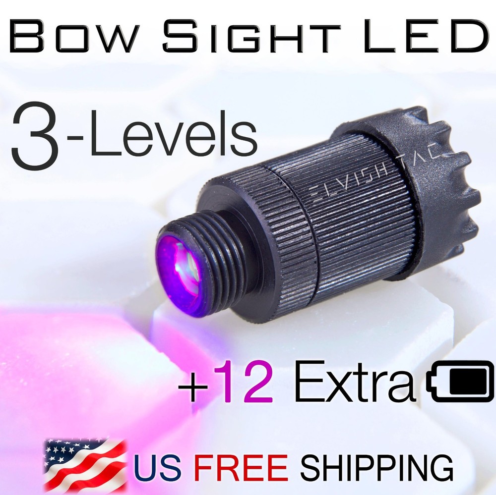 Compound Bow Sight Light LED 3-Levels Adjustable 3/8-32 Thread 12 Extra Battery