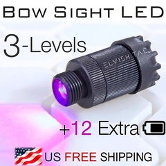 Compound Bow Sight Light LED 3-Levels Adjustable 3/8-32 Thread 12 Extra Battery
