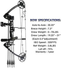 Right Hand Black Compound Bow 0-70 Lbs Adjustable 320 FPS Hunting Package