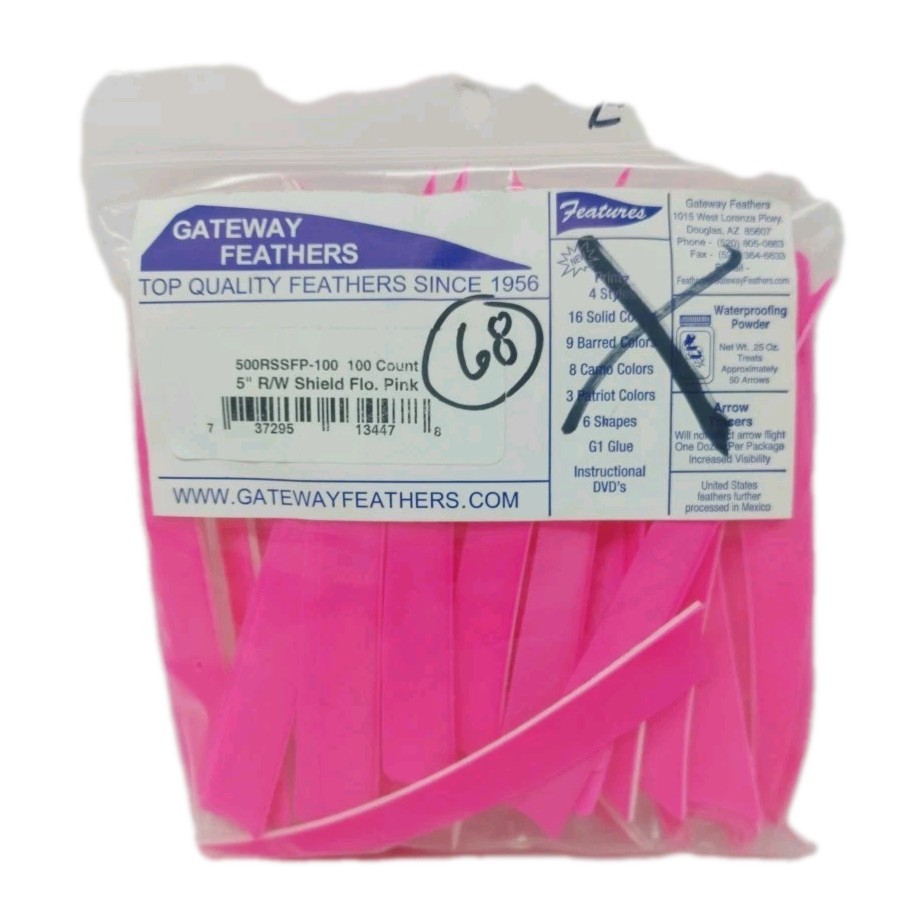 68 Count Gateway Archery Arrow Feathers 5″ Right Wing: Shield Fluorescent Pink