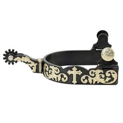 AI HILASON Western Horse Black Floral Cross Unisex Spur 3″ Band 1-3/4″ Shank