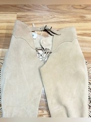 Vintage Whitman Womens Tan Suede Leather Fringe Western Chaps~27-30~USA