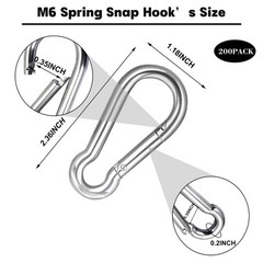 200PCS 2.36″ Spring Snap Hooks, Galvanized Steel Carabiner Clips, 260LBS Capacit