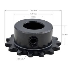 #25 Roller Chain Sprocket Type B 12mm Bore 15 Tooth, Hardened Antirust 1045