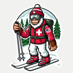 2″ Bigfoot Ski Patrol Sticker, Decal, Winter, Rescue, Snow, Mountains, Goggles