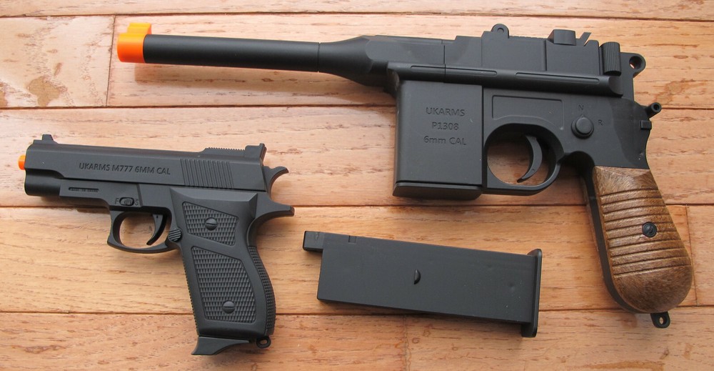MAUSER BROOMHANDLE C96 AIRSOFT SPRING PISTOL & A SMALL PISTOL COMBO