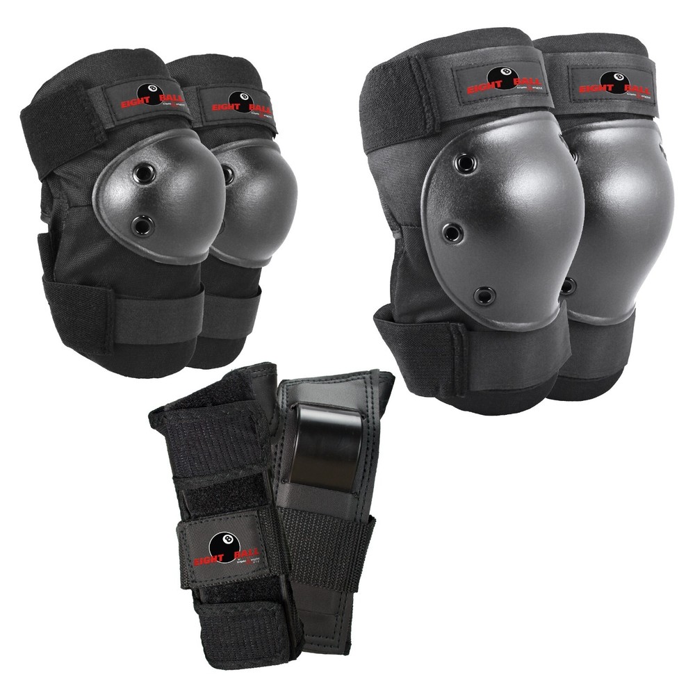 Eight Ball Kids Black Wrist Knee Elbow Pads Multi Sport Protective Pad Set, NIP