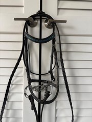 Padded Black Bling BrowBand English Dressage Flash Horse Bridle W/Kimberwick Bit