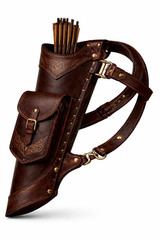 Dark brown leather side quiver – Minimalist embossed hunting quiver bag archery