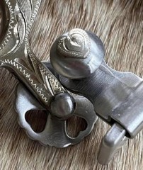 Pair Ladies Western HEART Design Engraved German Silver Spurs