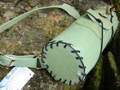 Handmade Green Leather traditional archery back quiver for arrows Antler Accents
