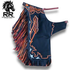 Bull Riding Chaps western Black Leather Show Adult chap fringes