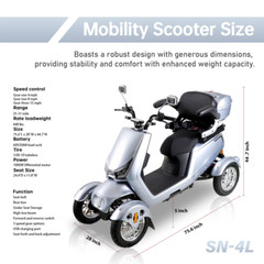 4 Wheels Electric Mobility Scooter 800W 60V20A Heavy Duty All Terrain for Senior