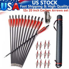12x 20 inch Carbon Crossbow Bolts OD 8.8mm Archery Arrows / 100 Grain Broadhead