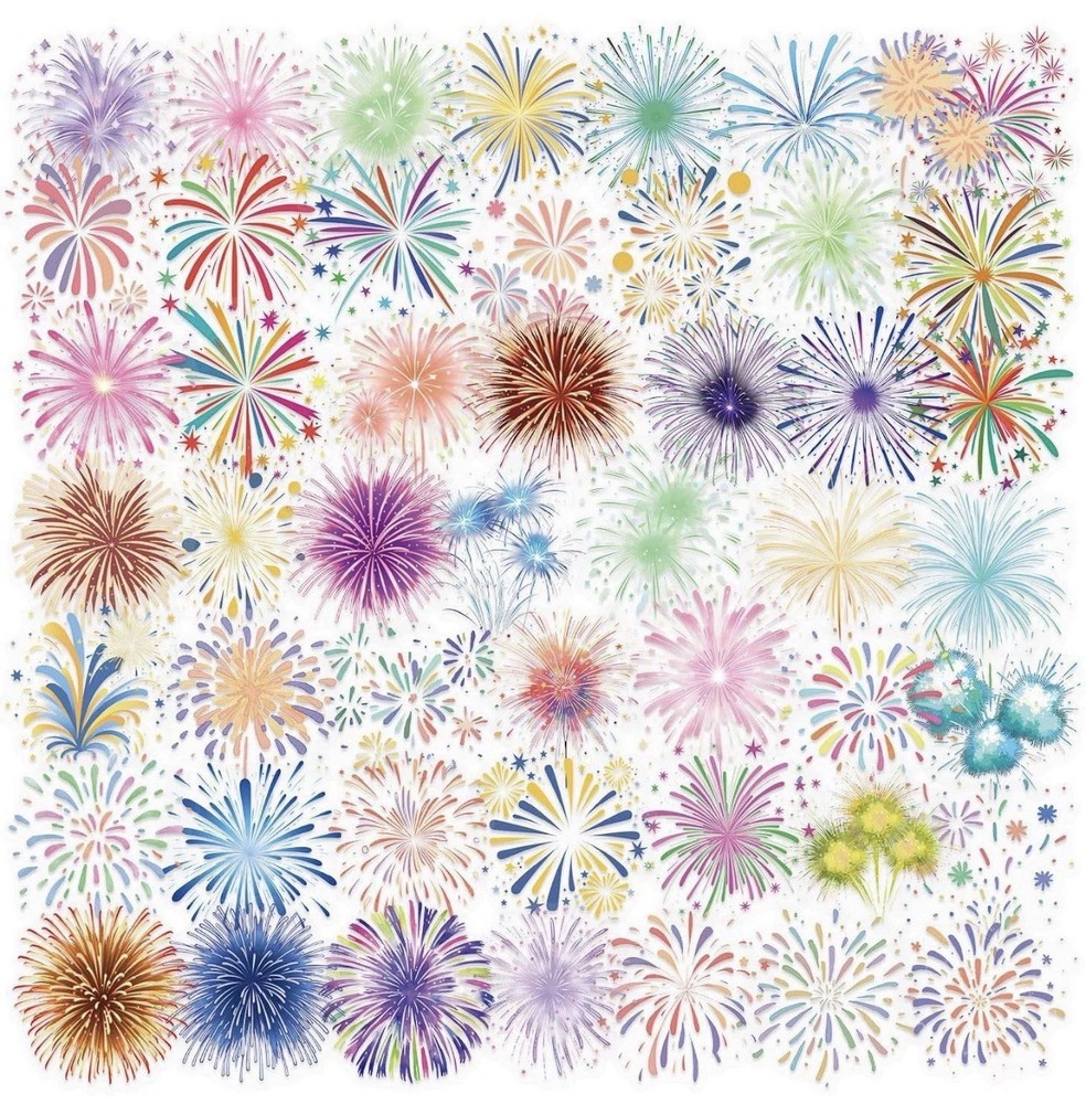 30Pcs Random Aesthetic PET Transparent Colorful Fireworks Waterproof Stickers