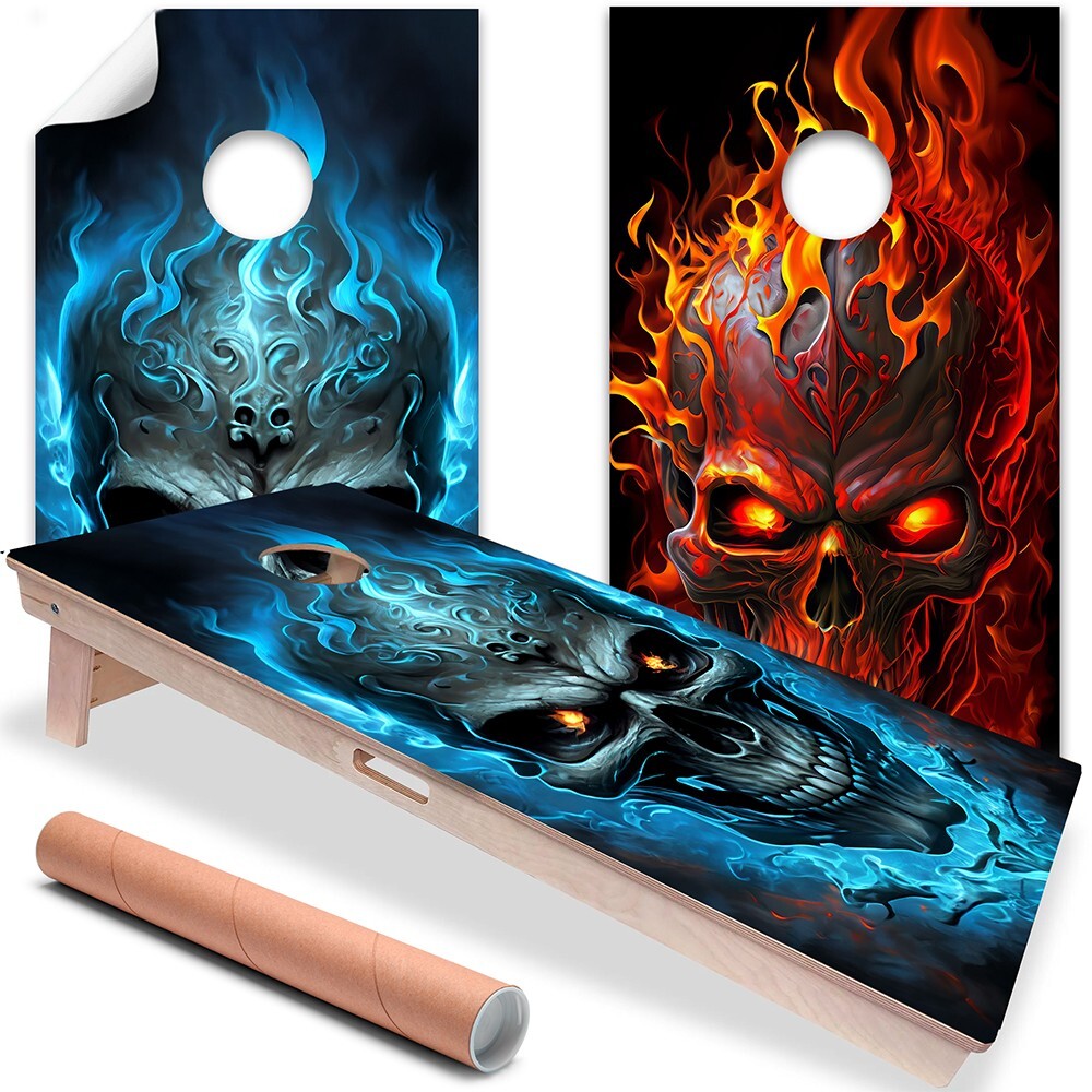 Flaming Skull Gothic Art Cornhole Board Wraps and Decals Vinyl Sticker