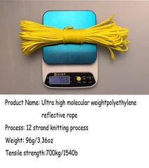 12 Strand Braided Dyneema Rope -3mm 700kg Fracture Strain – 3mmyellow65ft