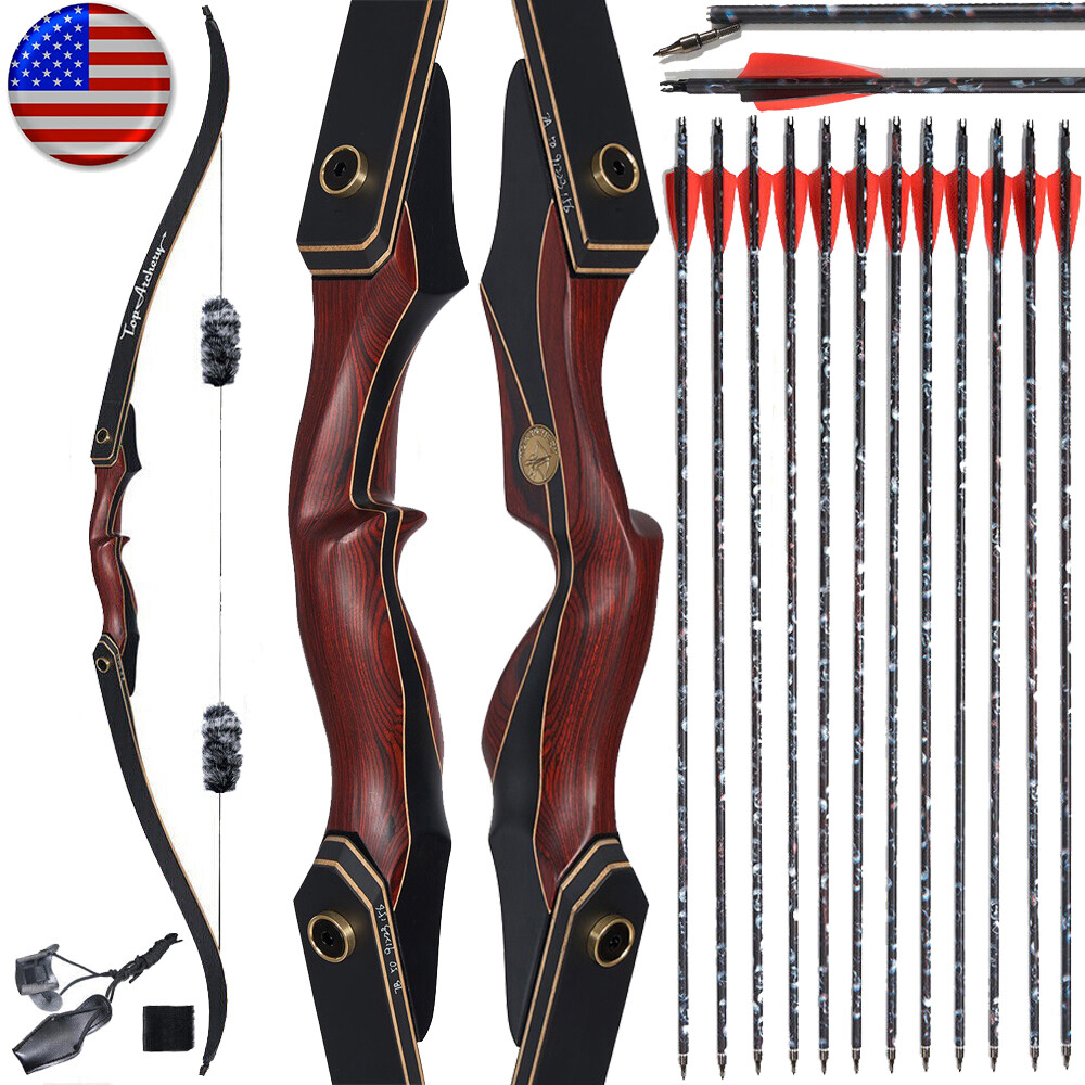 60″ Archery Wooden Riser Hunting Bow 30-50lbs Takedown Recurve Bow RH Arrows