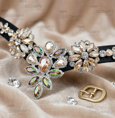 Luxury Crystal Horse Browband Black Leather Multicolor Rhinestone