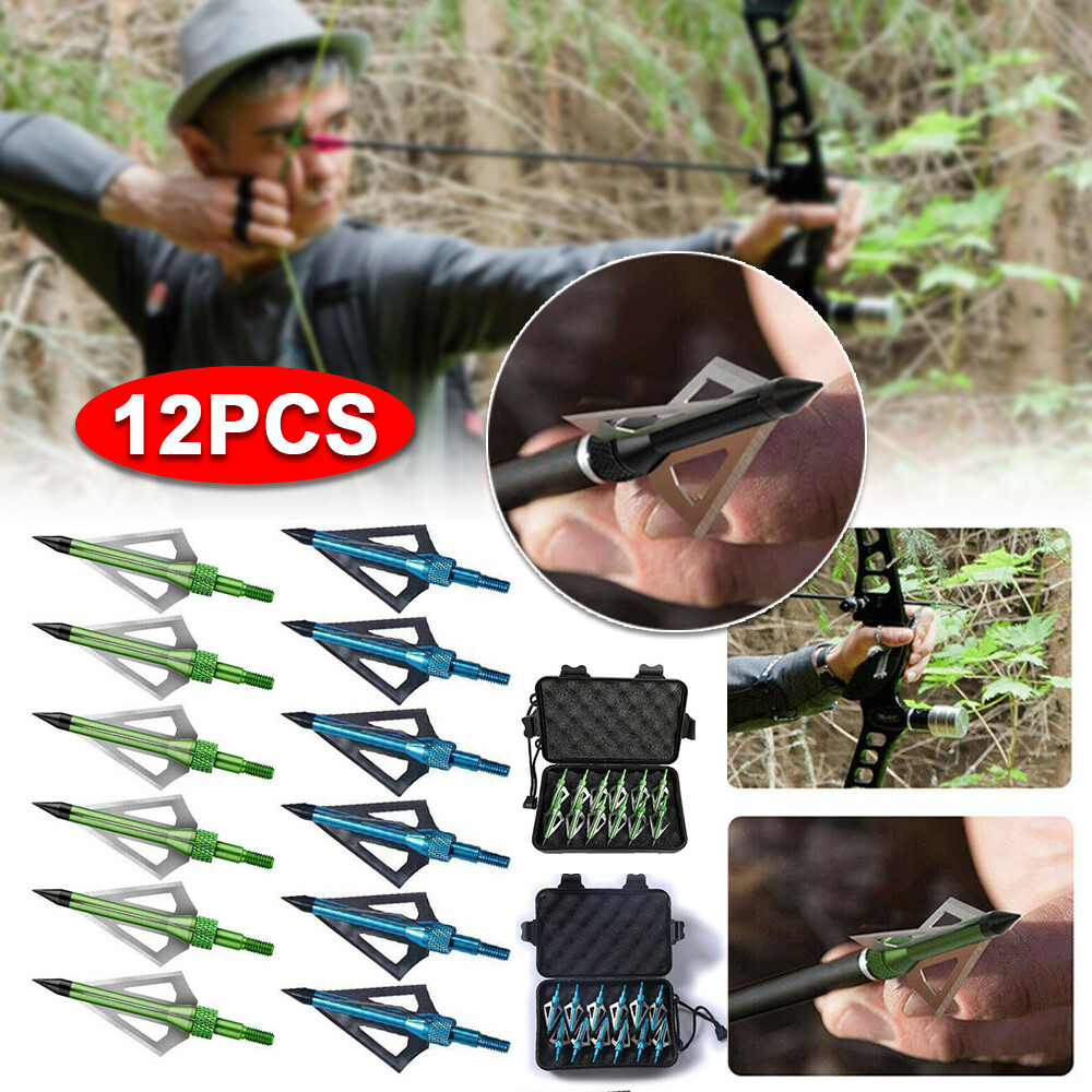 12Pcs Archery Broadheads 100Grain 3 Blade 2″ Dia Expandable Arrowheads Hunting