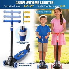 3-Wheel Kids Scooter Ages 3-12, LED Light-Up, Foldable, Adjustable Height, Durab
