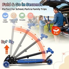 Adjustable Kick Scooter for Kids 5-12, 3-Wheel Light Up, Lean to Steer, Foldable
