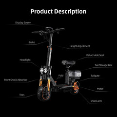 Ruitoo 1600W Electric Scooter Adult Folding E-Scooter 48V 20.8AH 34 MPH 50 Miles