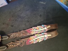 used leather headstall sliding ear feather bling