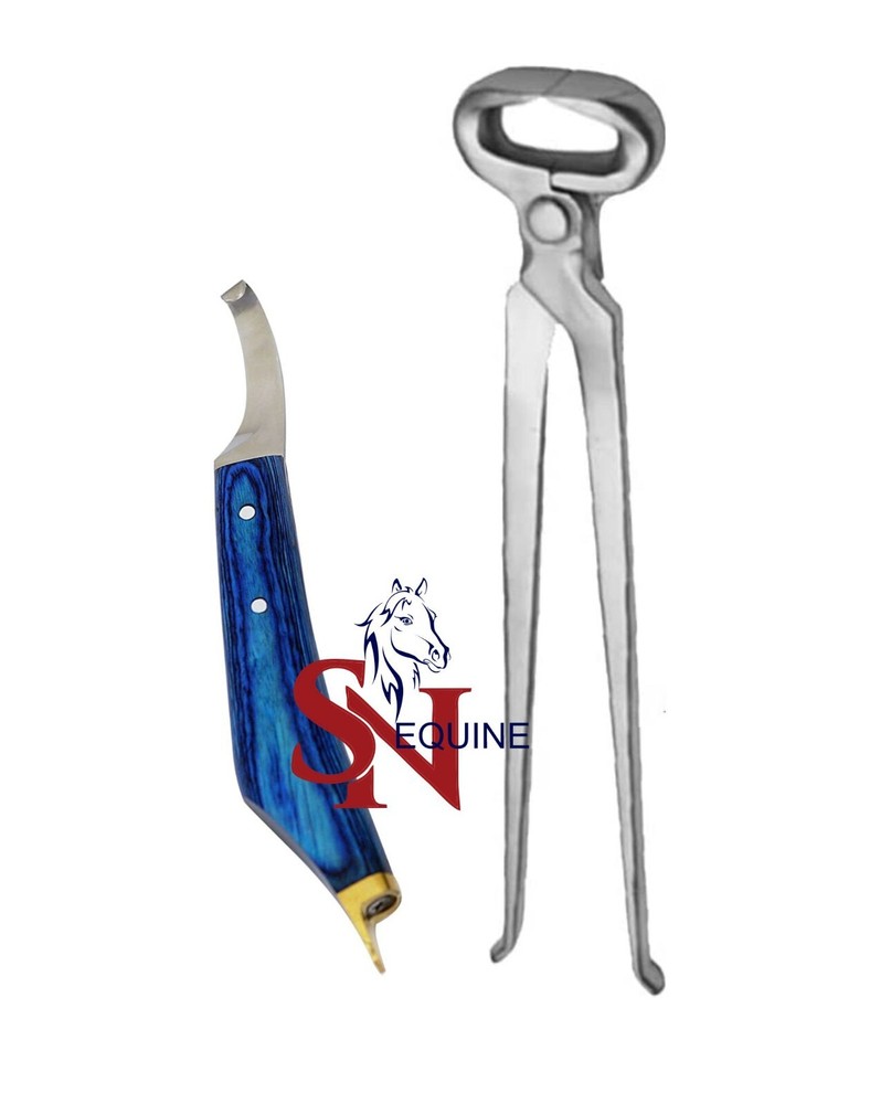 Farrier Hoof Nipper 15» & Hoof Knife Blue Handle with Brass Horseshoeing Topper