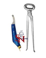 Farrier Hoof Nipper 15» & Hoof Knife Blue Handle with Brass Horseshoeing Topper