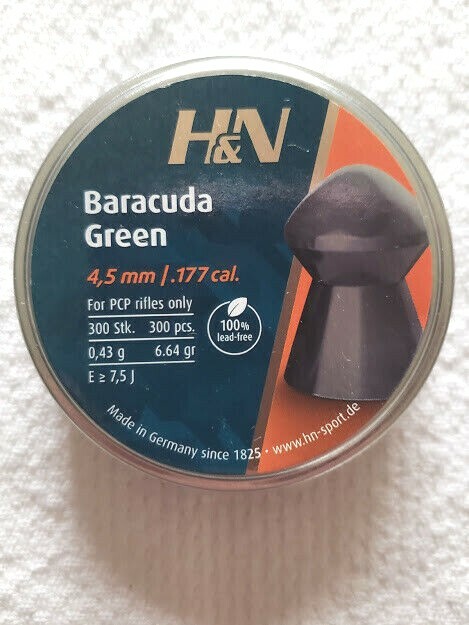 H & N Baracuda Green Domed Pellets .177 / 4.5mm 300 Count Tin Made in Germany