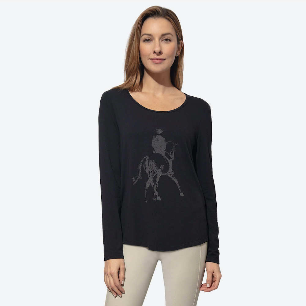Chestnut Bay Spirit Discipline Tee Long Sleeve Dressage Shirt-M-Black Night