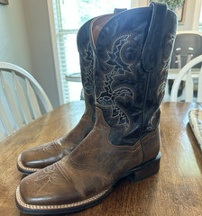 Dan Post Men’s Western Cowboy Boots Brown/Black Leather Square Toe 10D