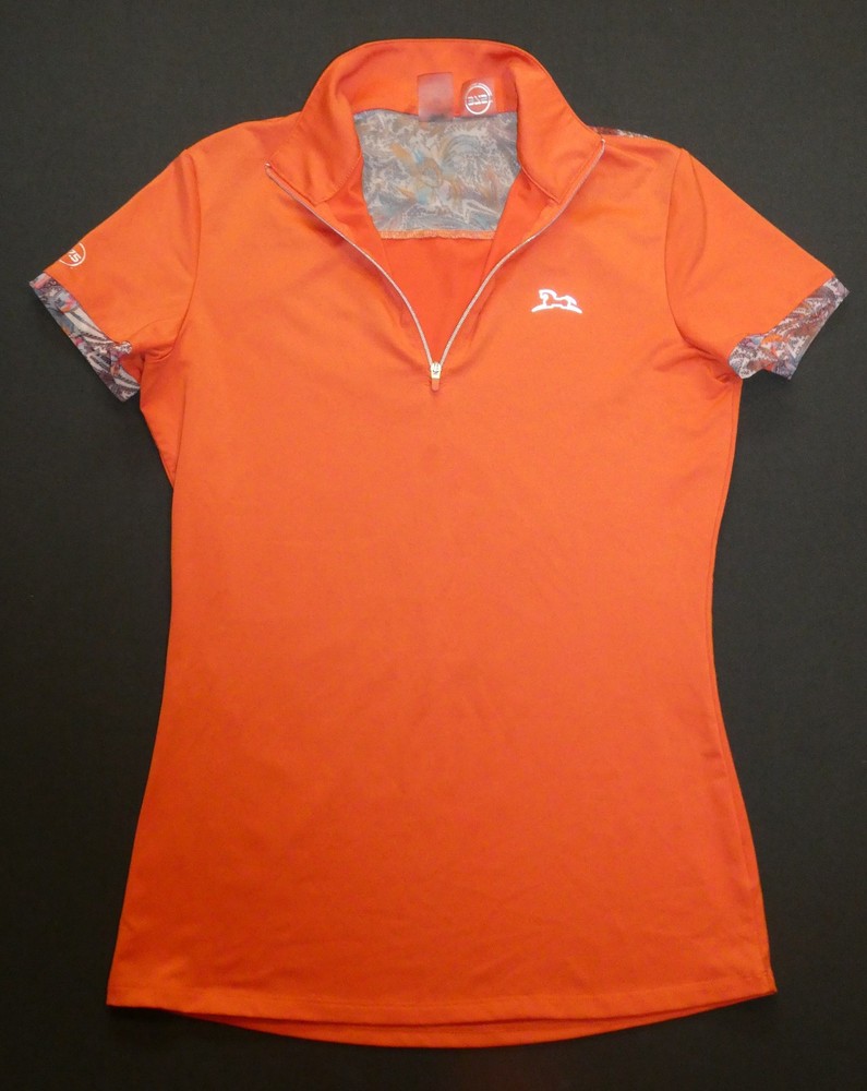 R.J. Classics orange/multicolor print 37.5 short-sleeved equestrian shirt Sz XS