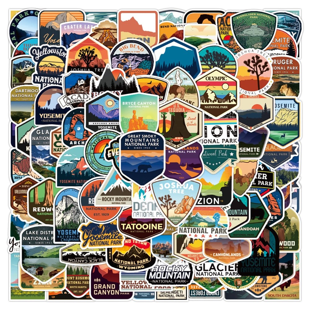 100 Pieces National Park Waterproof Vinyl Travel Sticker Decals, Outdoor Adventu