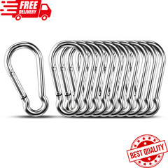 12 PCS Stainless Steel Carabiners Spring Snap Hooks Heavy Duty Keychain Clip NEW