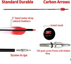 28″ 30″ 31″ Carbon Arrows SP500 Archery 5″ Feather Recurve Compound Bow Hunting