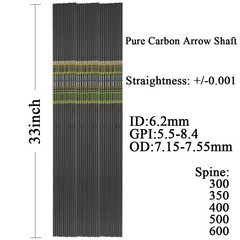 TOPARCHERY 12-PACK .001 33″ Pure Carbon Arrows Shafts SPINE300-600 for DIY Arrow