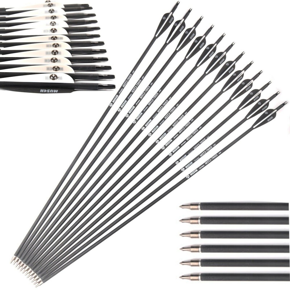 12Pack Carbon Arrows 32″ Spine500 with Removable Tips for Compound & Recurve Bow