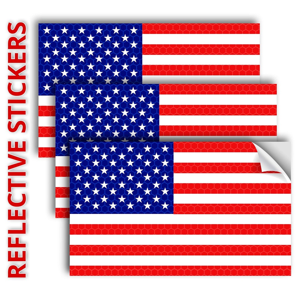 3PC Reflective American Flag Sticker – 5×3 Inches – Multicolor